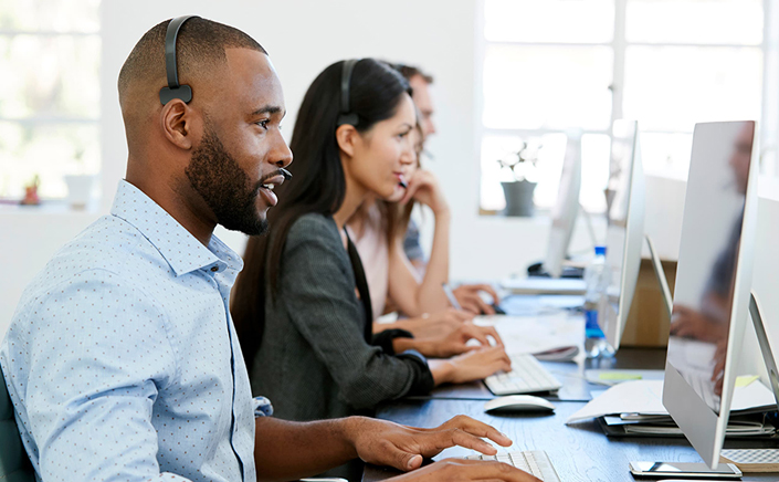 call center worker on the phone