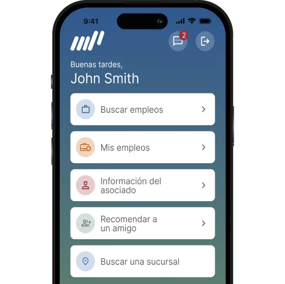 Interfaz de la aplicación móvil My Manpower en un teléfono celular